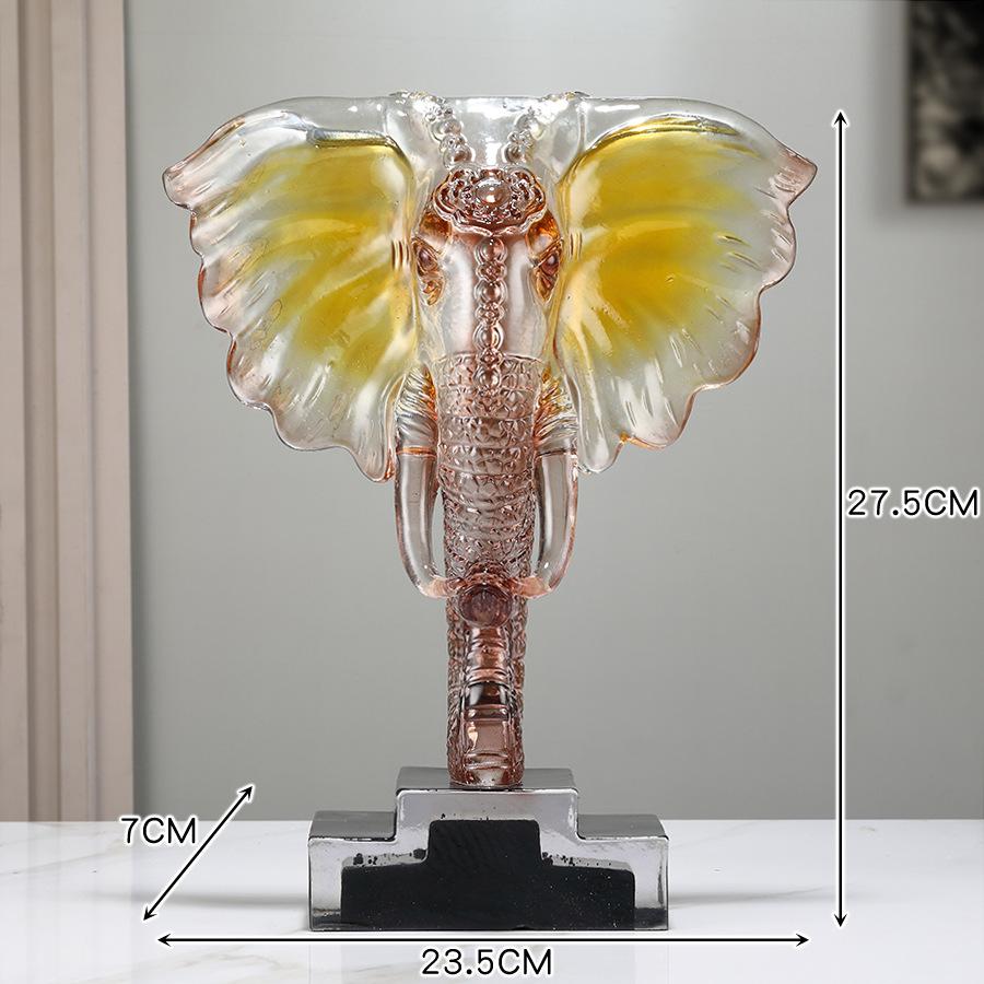 Resin Handicrafts Simulation Animal Sculpture Crystal Elephant Transparent Elephant Head Ornaments Home Decoration Accessories