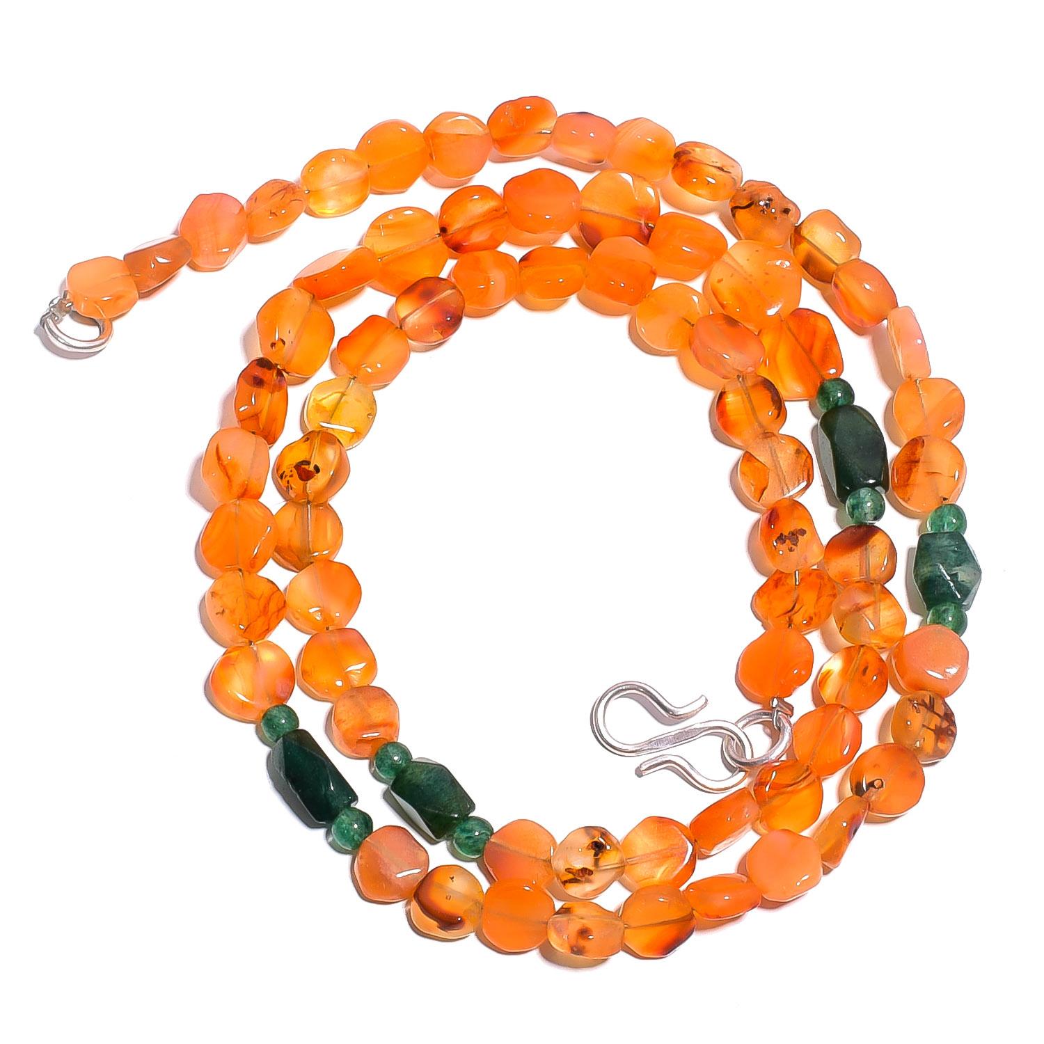 

Carnelian Green Aventurine Gemstone Mix Shape Smooth Beads Necklace 17 UB-4064 UB-4064