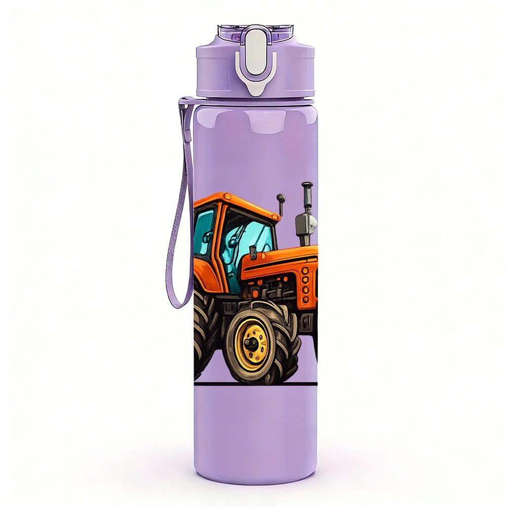 1PC Farm Tractor Vehicle Retro Print 750ml Color Plastic Sports Water Bottle Leakproof Flip Straw Lid Suitable for Sports Office Home Use