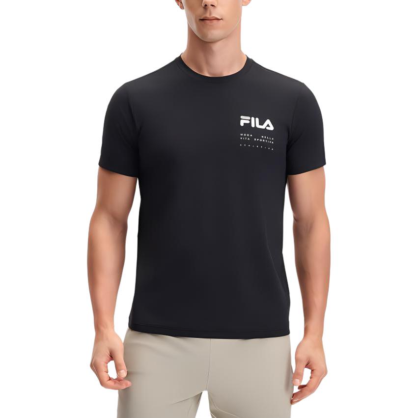 Fila Fitness Fashion Comfortable Simple Knitted Short Sleeve Sun Protection Breathable Crew Neck T-Shirt Men Tops Deep-Black A11M521106F-BK