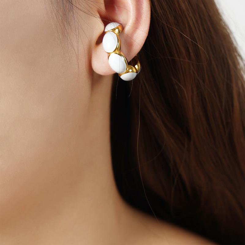 18K Gold-Plated Beaded Patchwork Earrings: French Luxury, Titanium Steel, Color Glaze Ear Clips
