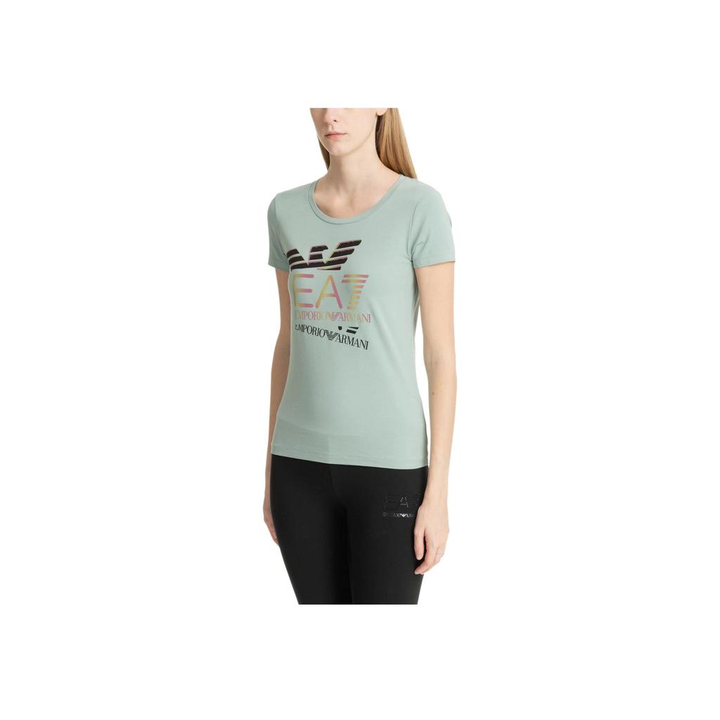 Emporio Armani EA7 Round Neck Letter Print Short Sleeve T-Shirt Women tops Green 7W000182-AF10373-U9024