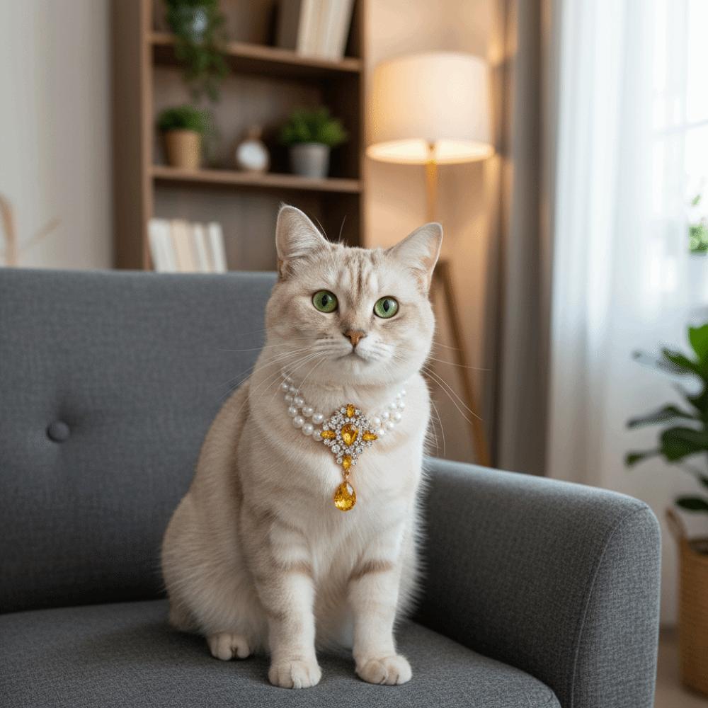Elegant Double Layer Pet Pearl Necklace Vintage Crystal Pet Pearl Collar Adjustable Glamorous Cat Pearl Collar for Cats and Dogs