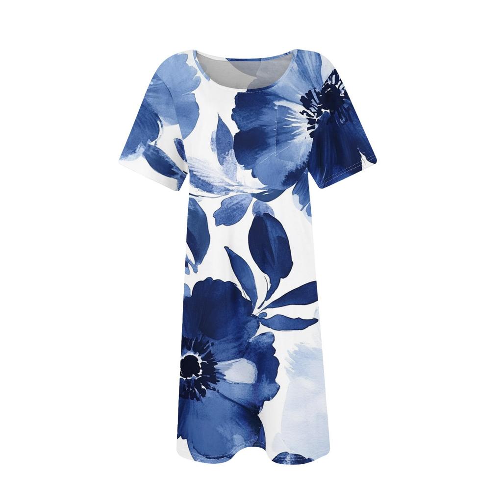 Womens Summer Dresses Short Sleeve Linen Casual T-Shirt Dresses Swing Beach Midi Dress Sundresses With Pockets