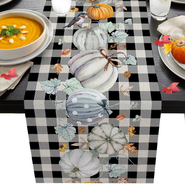 Herbst-Kürbis-Ahornblatt-Tischläufer, Tischläufer für Hochzeit, Tischdekoration, Weihnachten, Erntedankfest, Feiertagsdekoration, Heim-Tischläufer