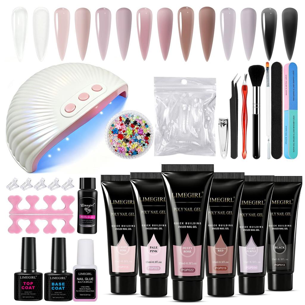 6-Farben Poly-Nagelgel-Verlängerungs-Kit Schnelltrocknend Ablösbar UV-Gel-Nagelkunstwerkzeuge Langanhaltend