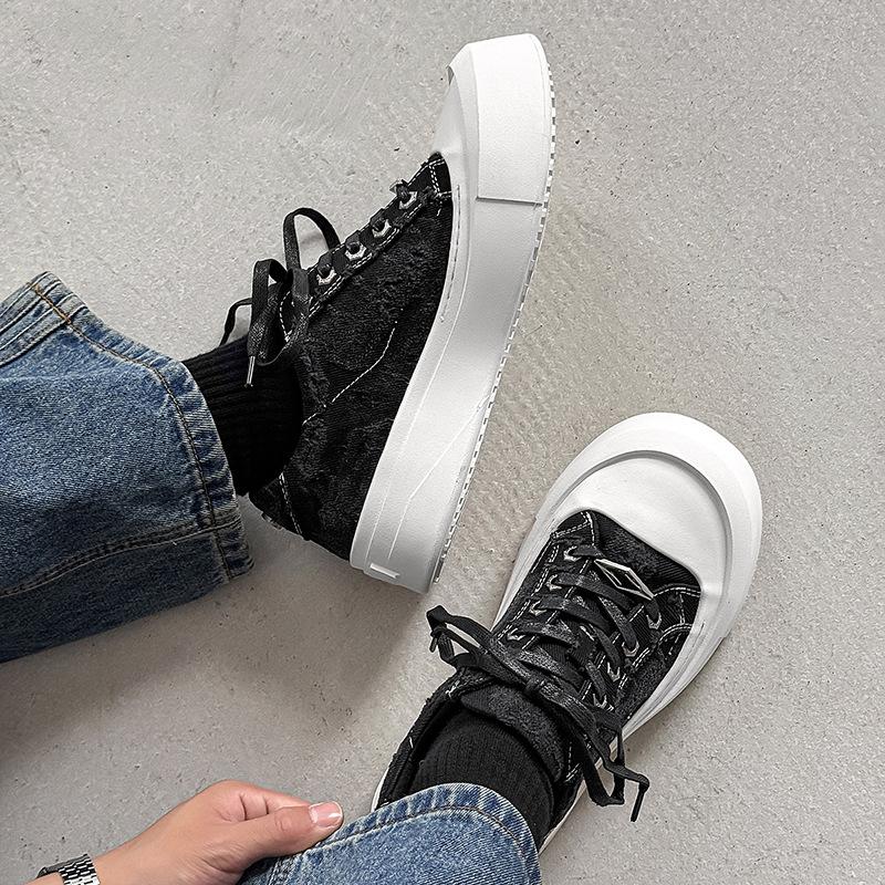 Einfache Board-Schuhe Nische dicke Sohle Sommer Neu Lässig Atmungsaktiv Gewaschene Jeans-Schuhe