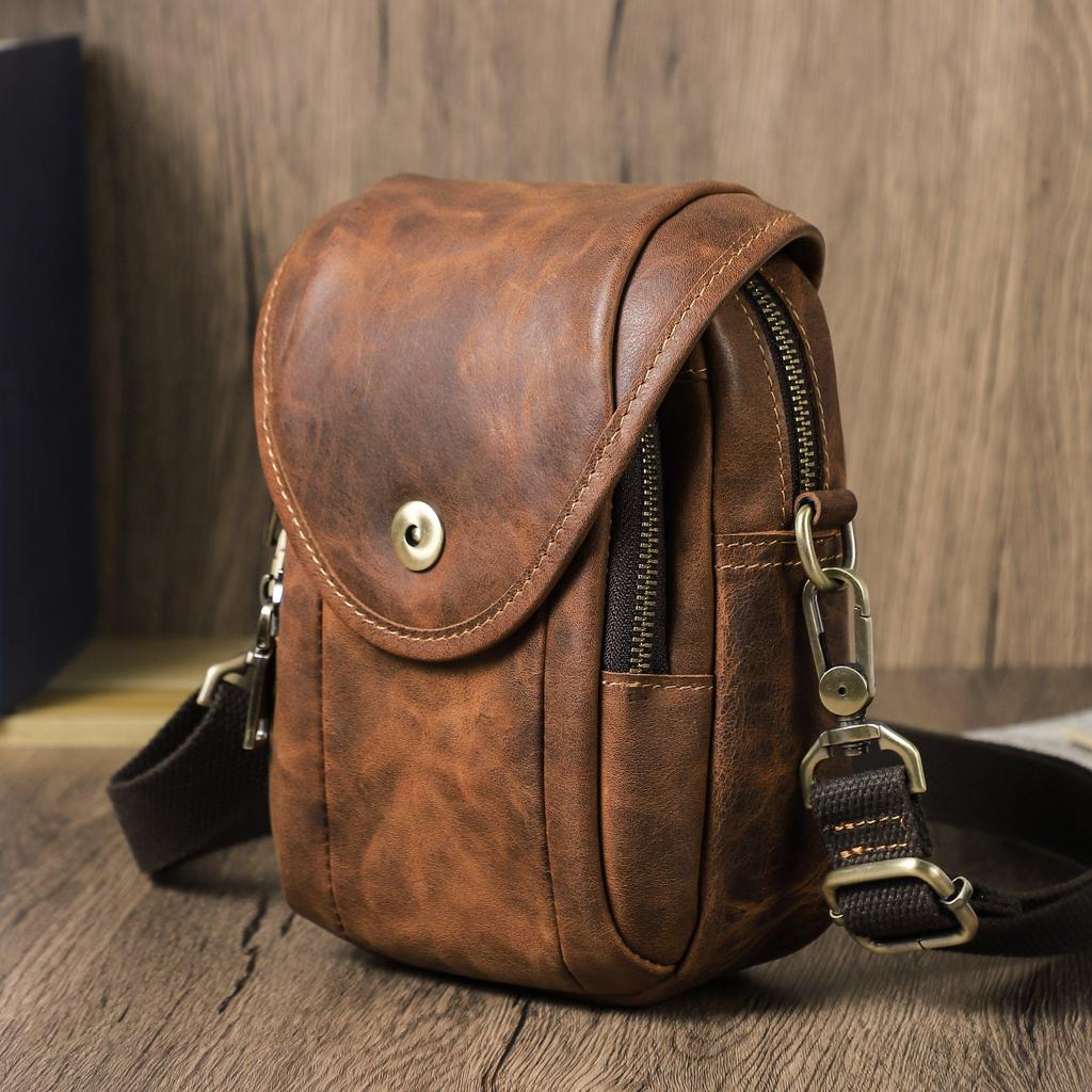 CONTACT'S Echtes Leder Herren Tasche Umhängetasche Herren Hüfttasche Handytasche für 6,7 Zoll Handy
