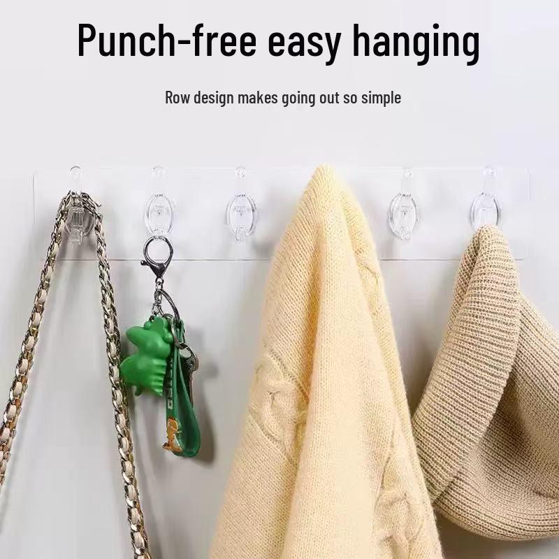 Clear No-Drill Adhesive Hooks: Strong, Traceless, Creative Wall Hooks for Kitchen & Bathroom