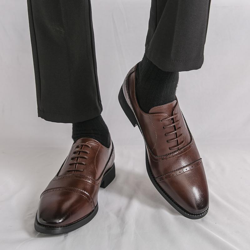 Men Oxfords Dress Brogues Derbys Brown Formal Business Black Patent Leather Shoes Tuxedo Wedding Shoes Over Sized