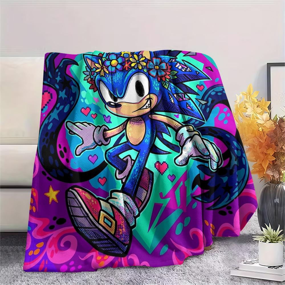 Hedgehog Sonic Print Flannel Blanket, Ultra Soft High Quality All Seasons Warm Throw, Home Decor Cozy Blanket, Perfect Christmas Gift