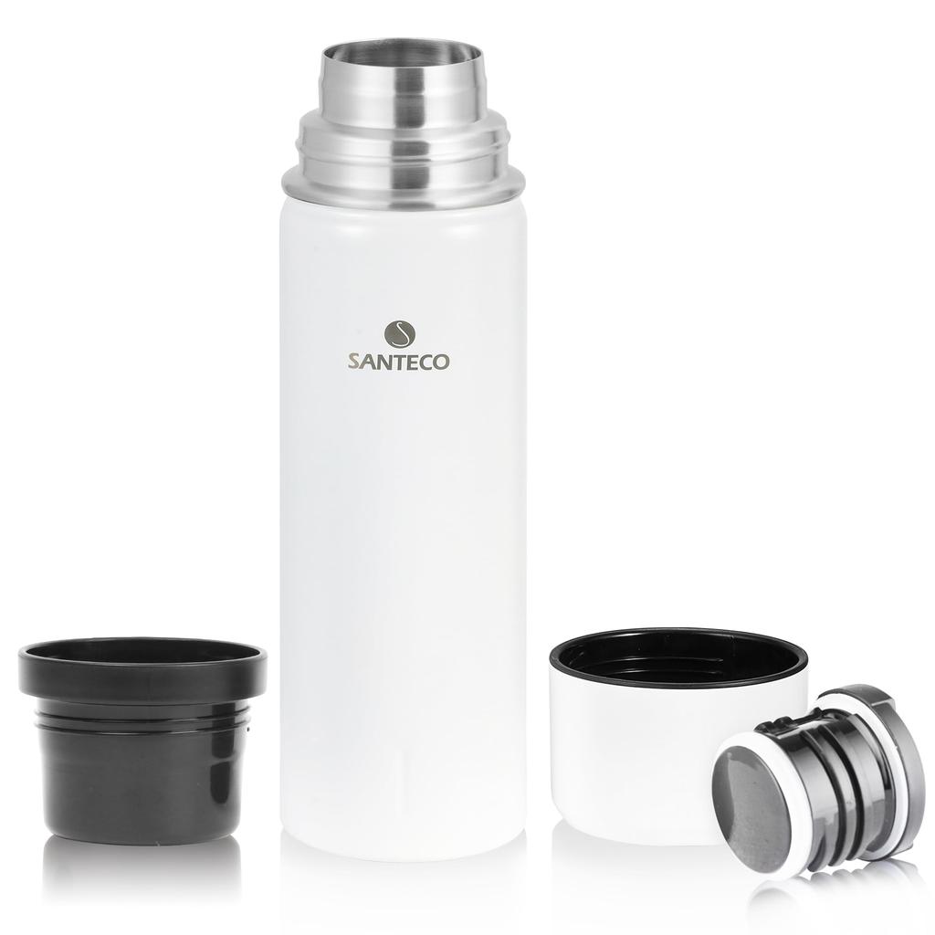 SANTECO Vacuum Insulated Water 1 with 1000ml Stainless Steel Large Keeps Hot or Compatible with Sports White Bottle, Liter, Cup, Thermos, 2-Cup Type,