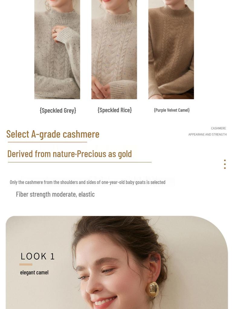 Women's Half-High Neck Cashmere Sweater: Age-Defying, Skin-Friendly, Thick & Warm for 2025 Autumn/Winter.