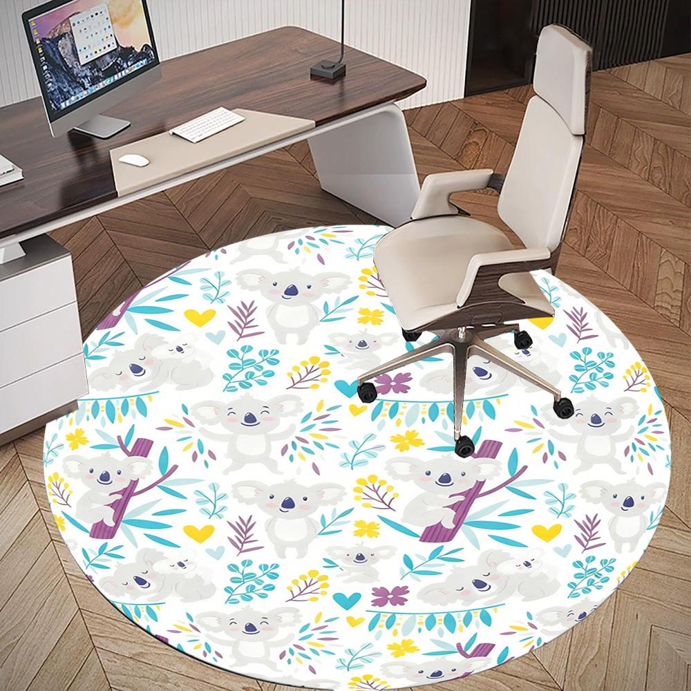 1PC Koala Leaves Round Chair mat Area Rug - Non-Slip, Floor Mat for Office, Bedroom, and Indoor Decor -Gift D1127177