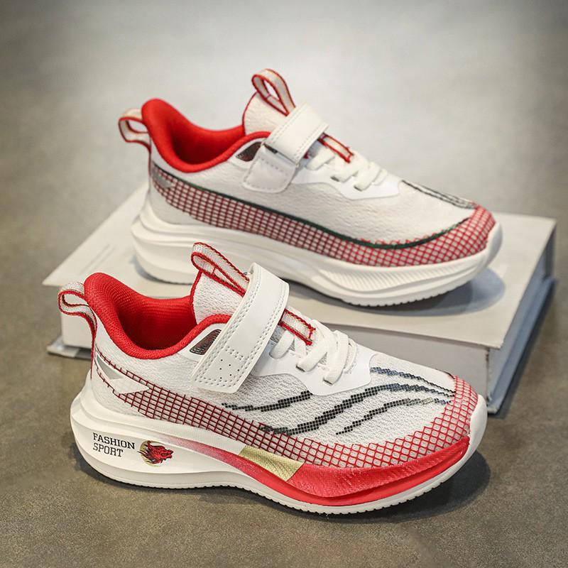Boys Lightweight Breathable Mesh Running Shoes With Velcro Daily Casual Wear Outdoor Activities