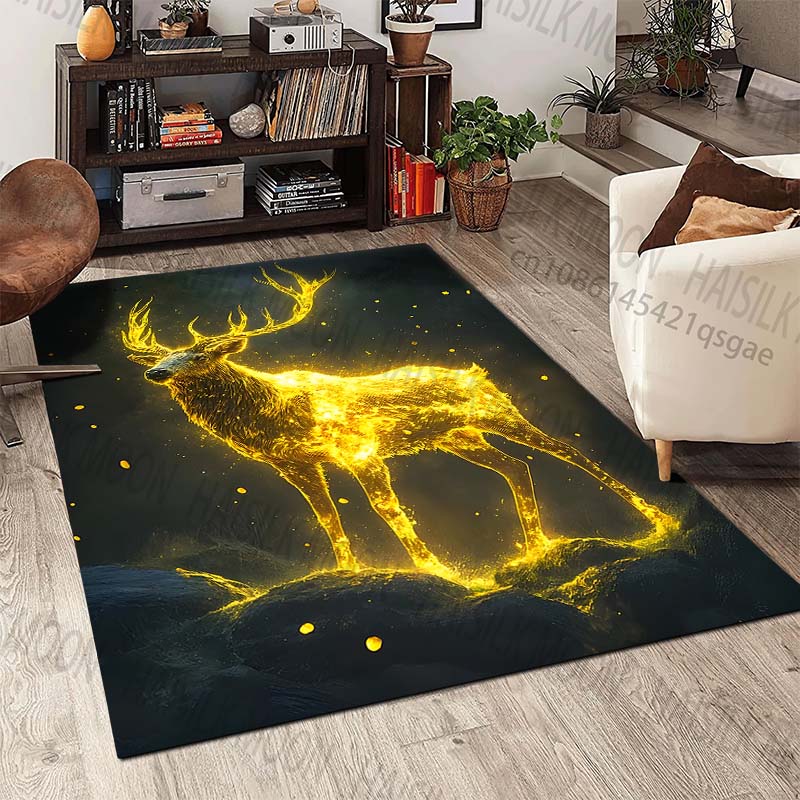 New Product Glowing Golden Stag Carpet for Living Room Bedroom Bedside Floor Mat Cloakroom Child Play Mat Area Rug Large Size