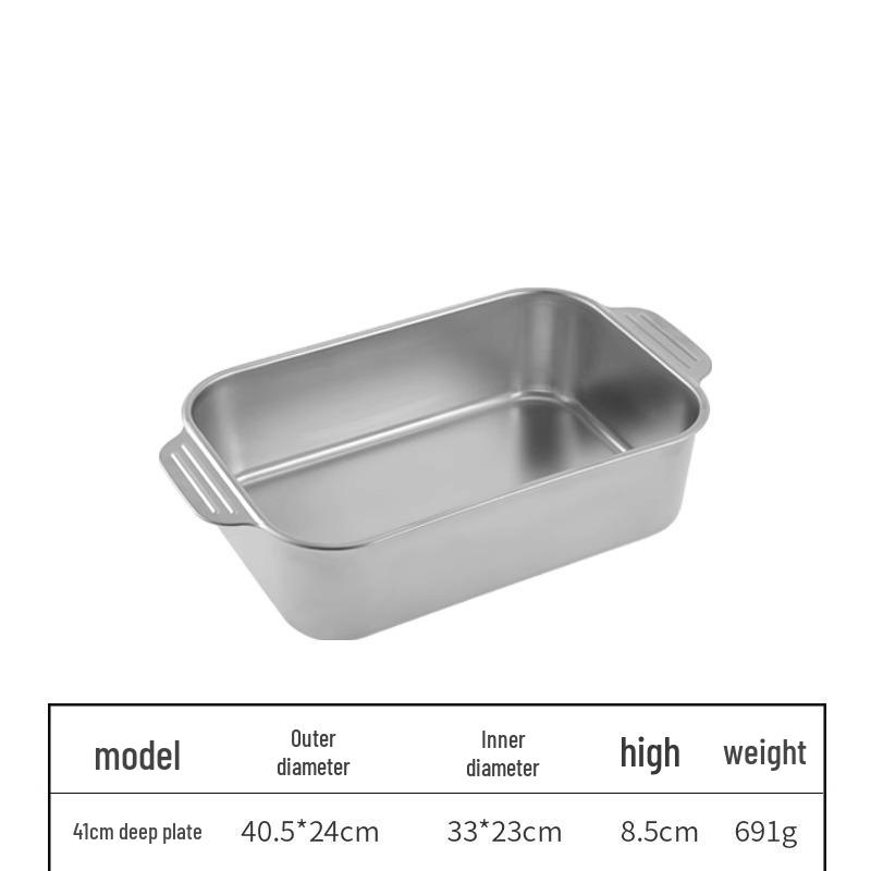 Korean 304 Stainless Steel Grilled Fish Pan, Rectangular Baking Tray with Double Ears for Serving Rice and Vegetables