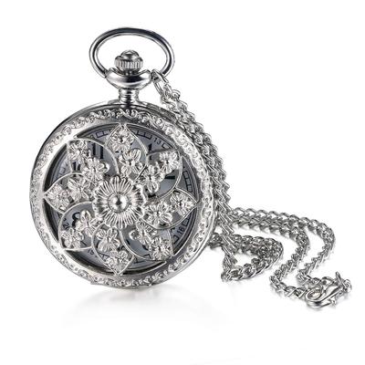Camellia Pocket Watch Arabic Numerals Analog Waterproof Skeleton Case Antique Pendant Necklace Watch Silver Everyday COSPURE Birthday