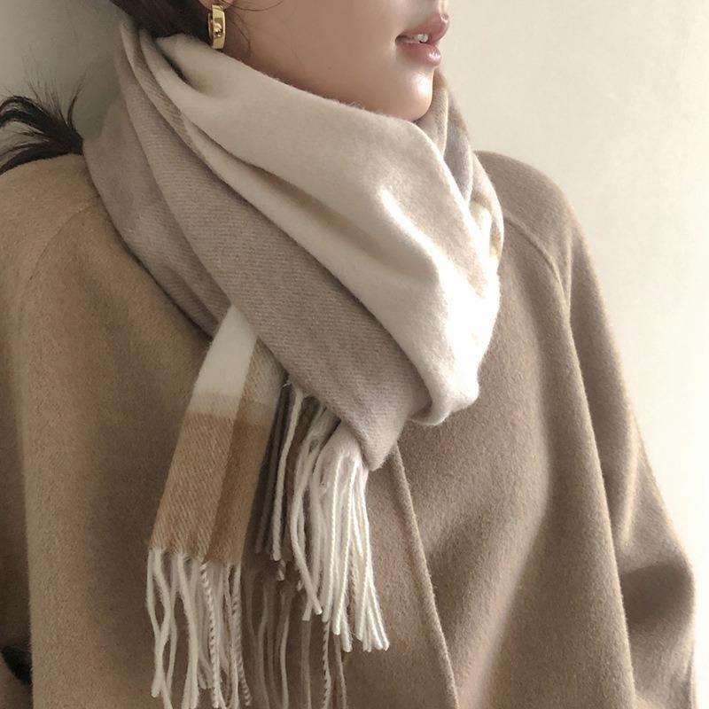 Autumn and Winter Warm Pure Wool Plaid Scarf Female British Long Fringed Scarf Couple Warm Cashmere Scarf