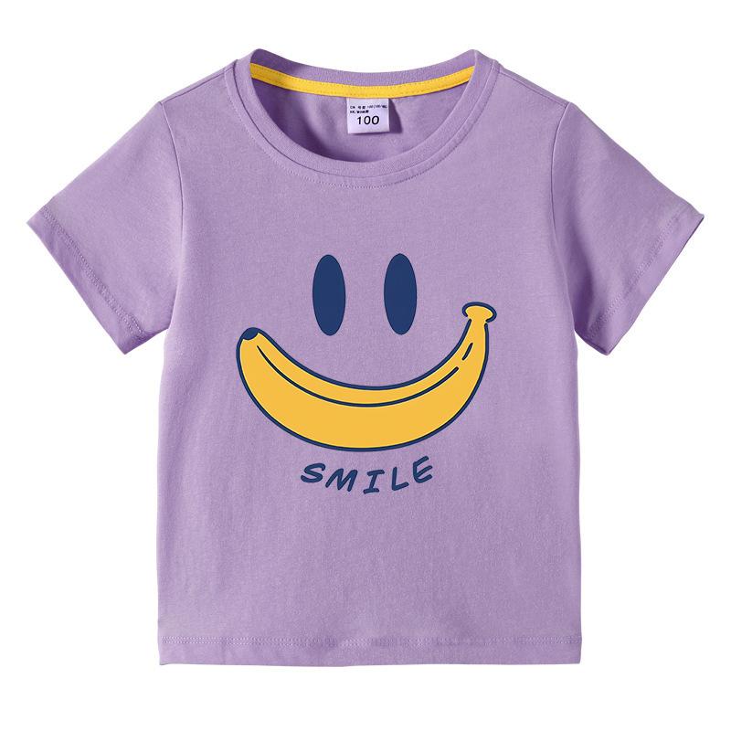 Cute Smiling Banana Kids Short Sleeve T Shirts Boys Girls Same Style Cartoon Casual Tees Comfortable Children Clothing