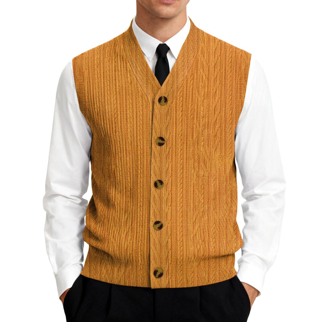Men's V-Neck Sleeveless Knit Cardigan Vest