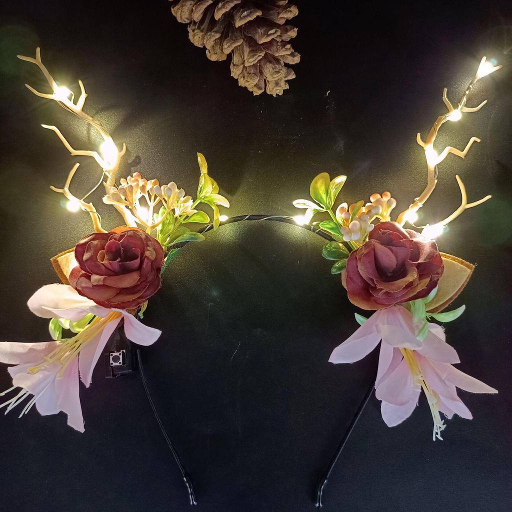 Glowing Reindeer Berry Antler Headband for Christmas & Halloween Parties