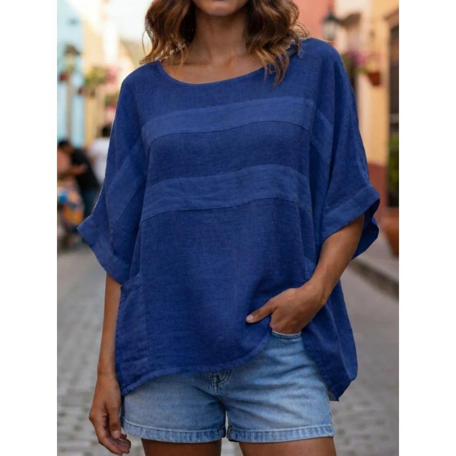 Damenmode, lässig, Sommer, Frühling, einfarbig, bedruckt, 3/4-Ärmel, O-Ausschnitt, Blusen und Hemden