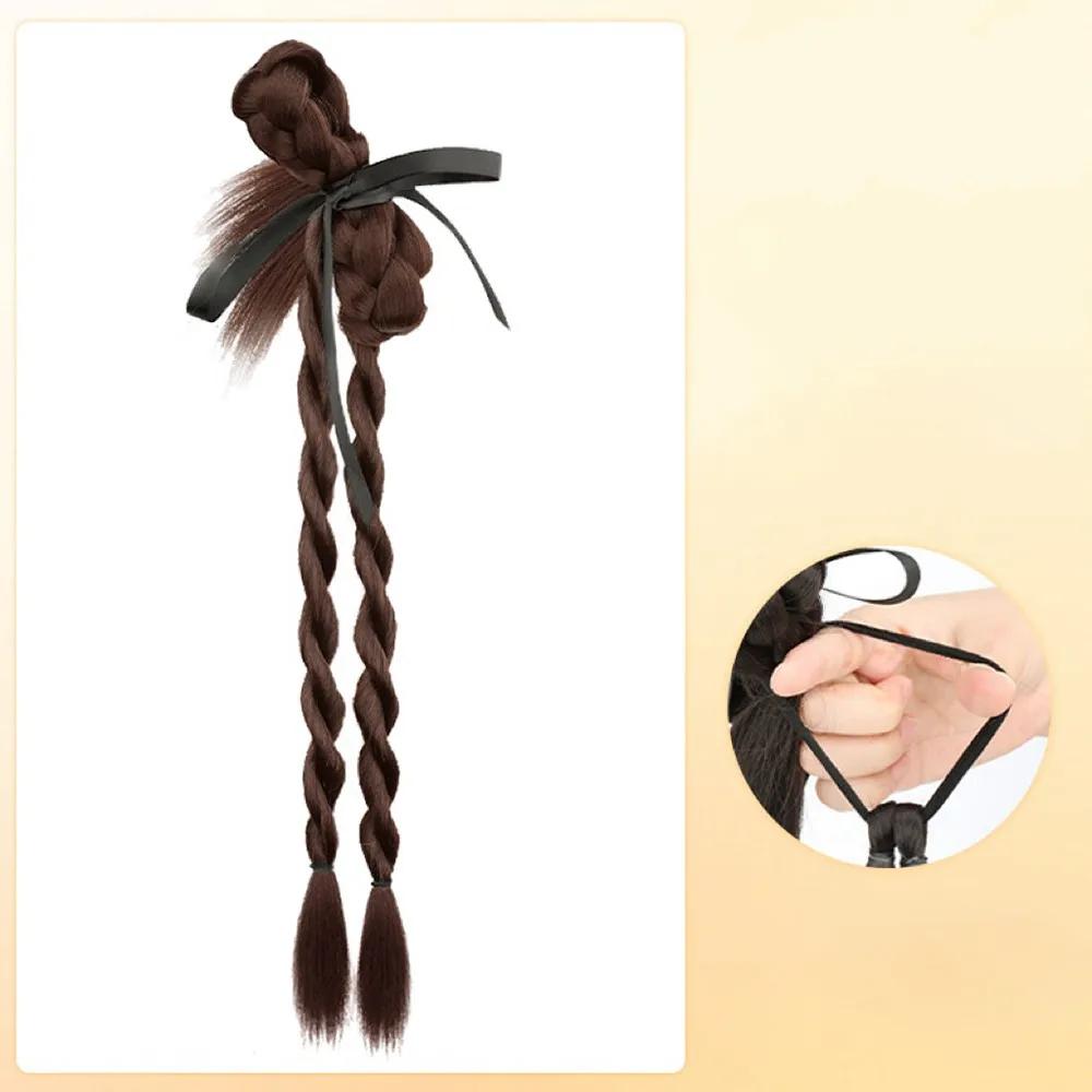 

Y2K Bow Double Twist Braided Synthetic Wig Hair Rope 50cm Sweet Ponytail Extension Headpiece