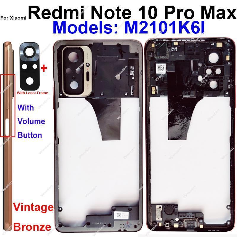 Middle Frame Housing For Xiaomi Redmi Note 10 Pro Note 10Pro Max Middle Frame Holder Cover Bezel with Side Key Parts