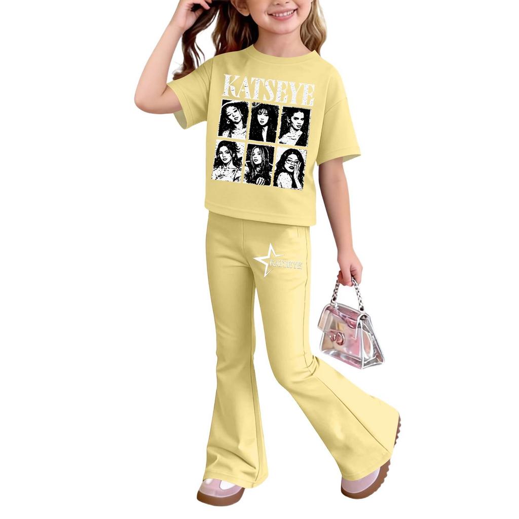 Girls Casual Short Sleeve Printed Outfit Set for Daily Summer Wear