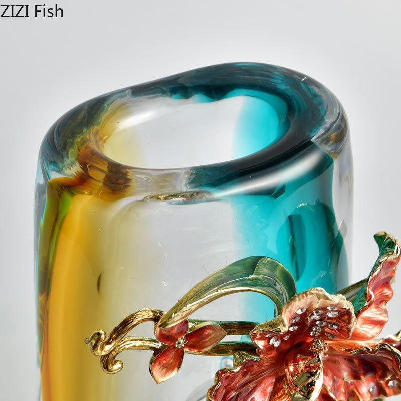 Blue Gradient Color Hollow Glass Vase Desk Decoration Flowers Arrangement Floral Relief Transparent Vases Room Aesthetic Decor