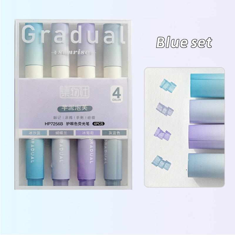 4pcs Highlighter Pens Set Summer Mild Color Gradual Sunrise Spot Liner Marker for Drawing Painting Office School A7160