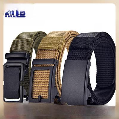 Men's Nylon Braided Tactical Belt - Toothless Automatic Buckle for Outdoor Sports and Casual Wear