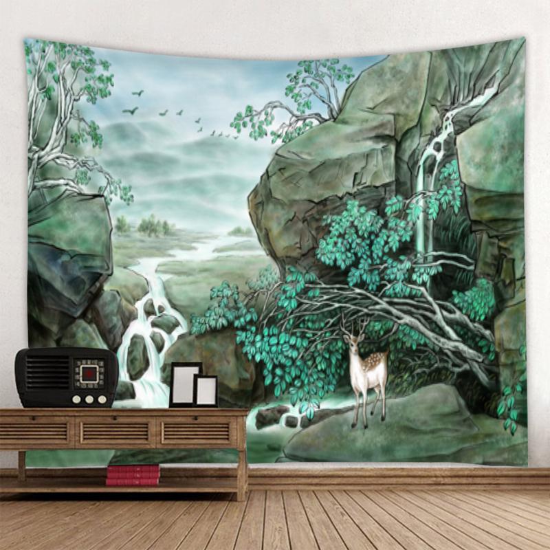 Beautiful Mountain Landscape Ink Painting Tapestry Art Decor Blanket Curtain Hanging At Home Bedroom Living Room Decoration