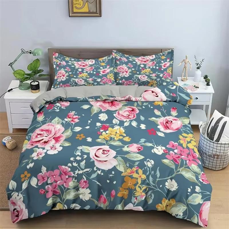 Warm Floral Down Comforter Set Bedding Set 3-piece Coverlet Set