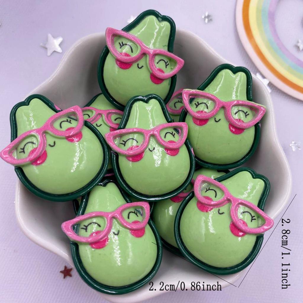 Resin Kawaii Colorful Cool Glasses Cartoon Fruit Ice Cream Avocado Watermelon Flatback DIY Figurine 10PCS Scrapbook Decor Crafts