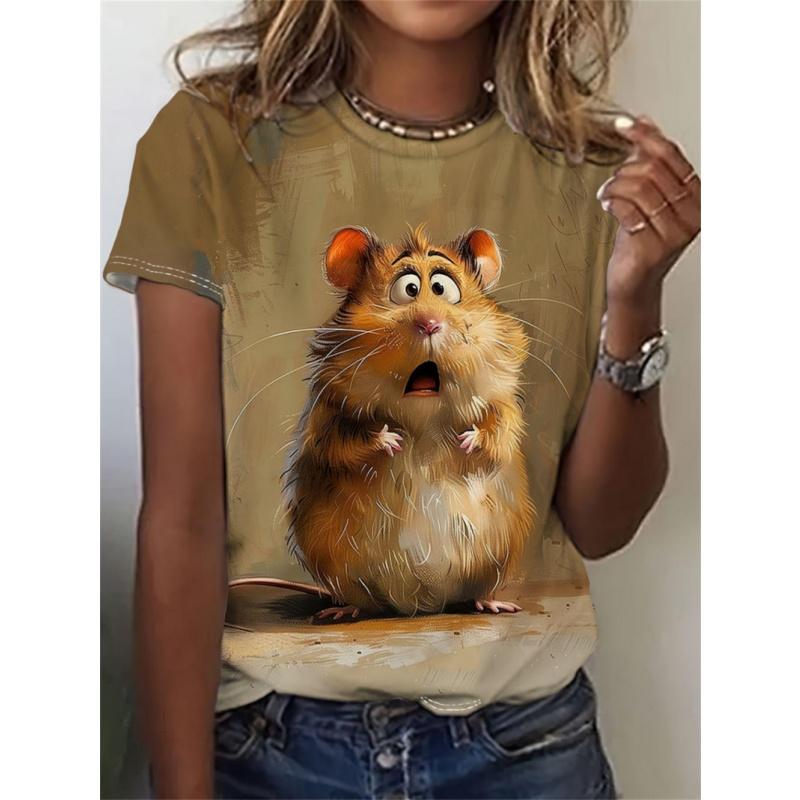 Hamster Hedgehog Cat Pattern T Shirt For Women Funny 3D Printed Short Sleeves Summer Loose T-Shirts O-Neck Tops Tees Streetwear