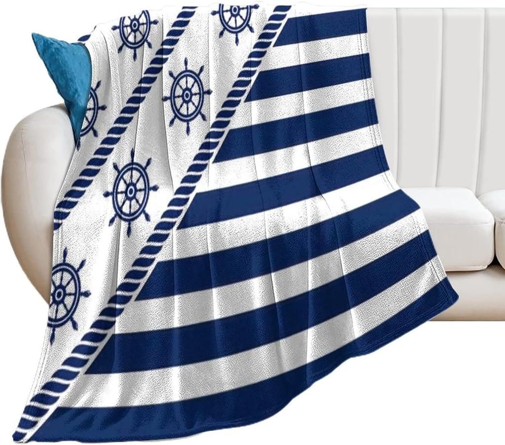 Ship Rudder Print Blanket Soft Fleece Flannel Lightweight Nautical Blanket Cozy Warm Plush Throw Blanket Sofa Couch Chair Decor