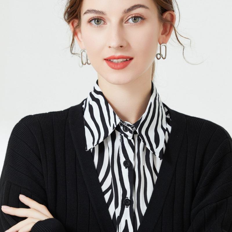 Perfect Match Women'S Autumn And Winter Pointed Fake Collar Zebra Pattern Shirt Detachable Collar Half-Shirt Spring False Collars Tie