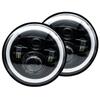 7 Inch Round H4 LED Headlight with Angel Eye Halo Ring, Integrated High Low Beam Projector Lens Headlamp, Aviation Aluminum Super Bright Front Light