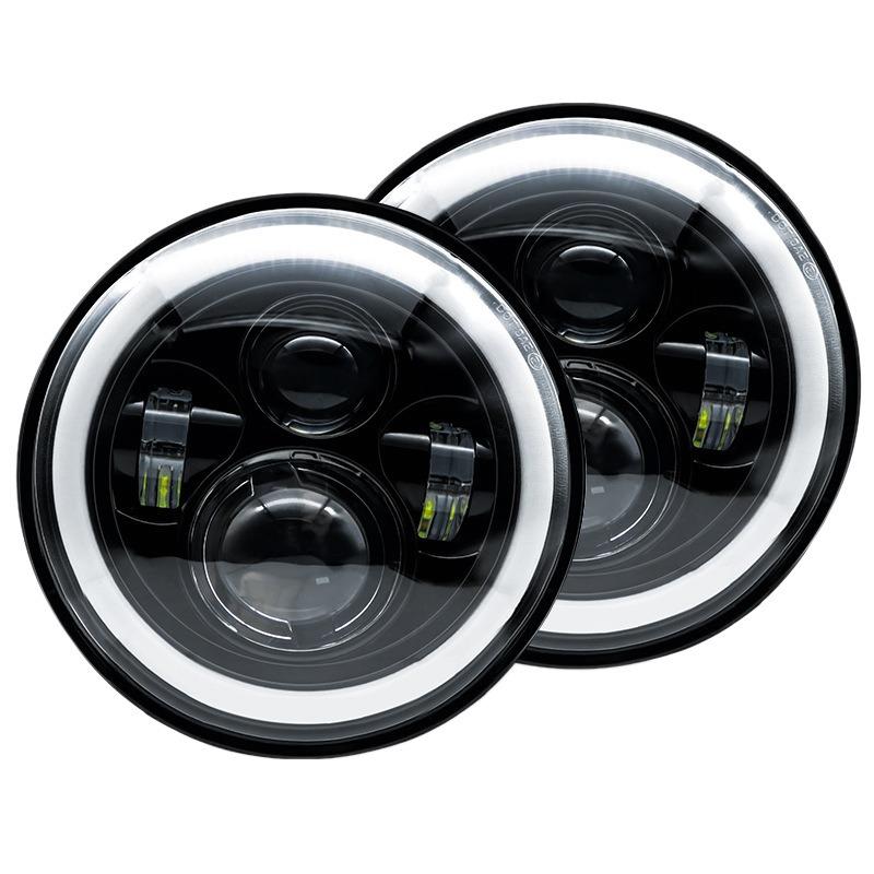 7 Inch Round H4 LED Headlight with Angel Eye Halo Ring, Integrated High Low Beam Projector Lens Headlamp, Aviation Aluminum Super Bright Front Light