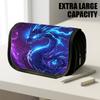 1pc Flip-Top Pencil Case, Neon Dragon Cosmic Blue Purple Large Capacity Thickened Oxford Pencil Bag Double-Layer Zipper Pencil Pouch, Aesthetic Back T