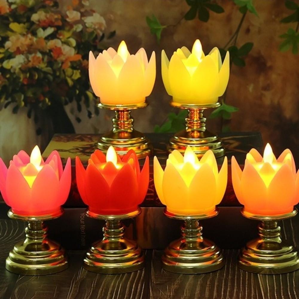 Prayer Lotus Lamp Long-lasting Light Simulated Candlestick LED Candle Lamp  Buddhist Decoration