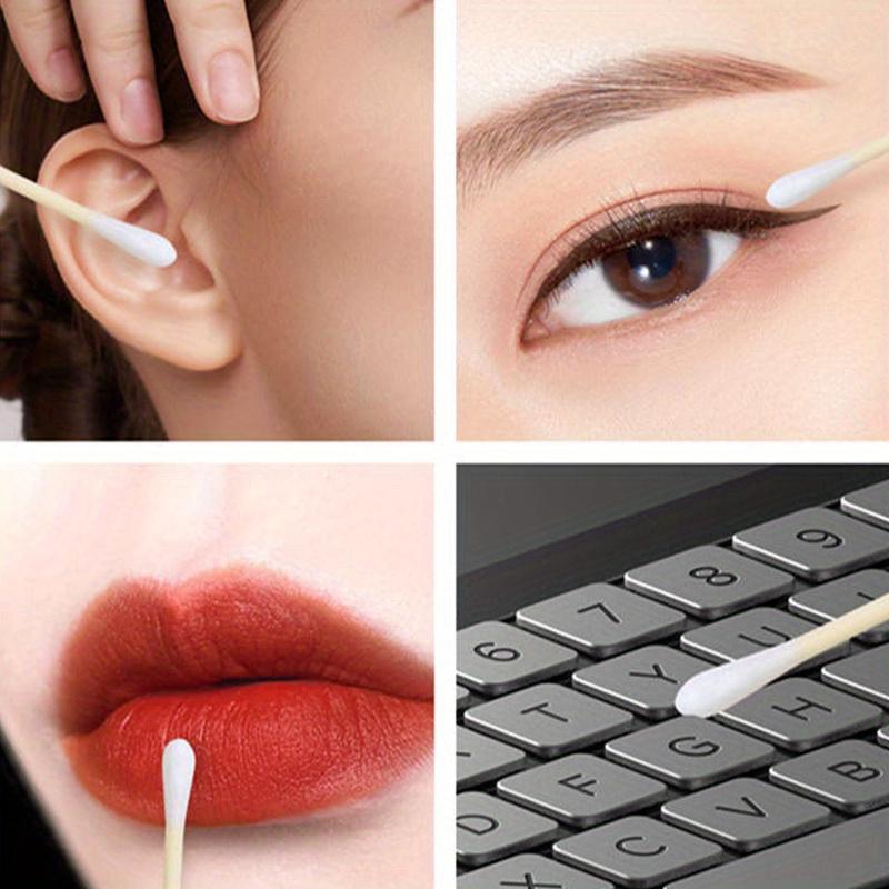 double pointed cotton swabs 7cm/2.75in, used for makeup removal, ear cleaning, and precise application, cotton swabs double round head design