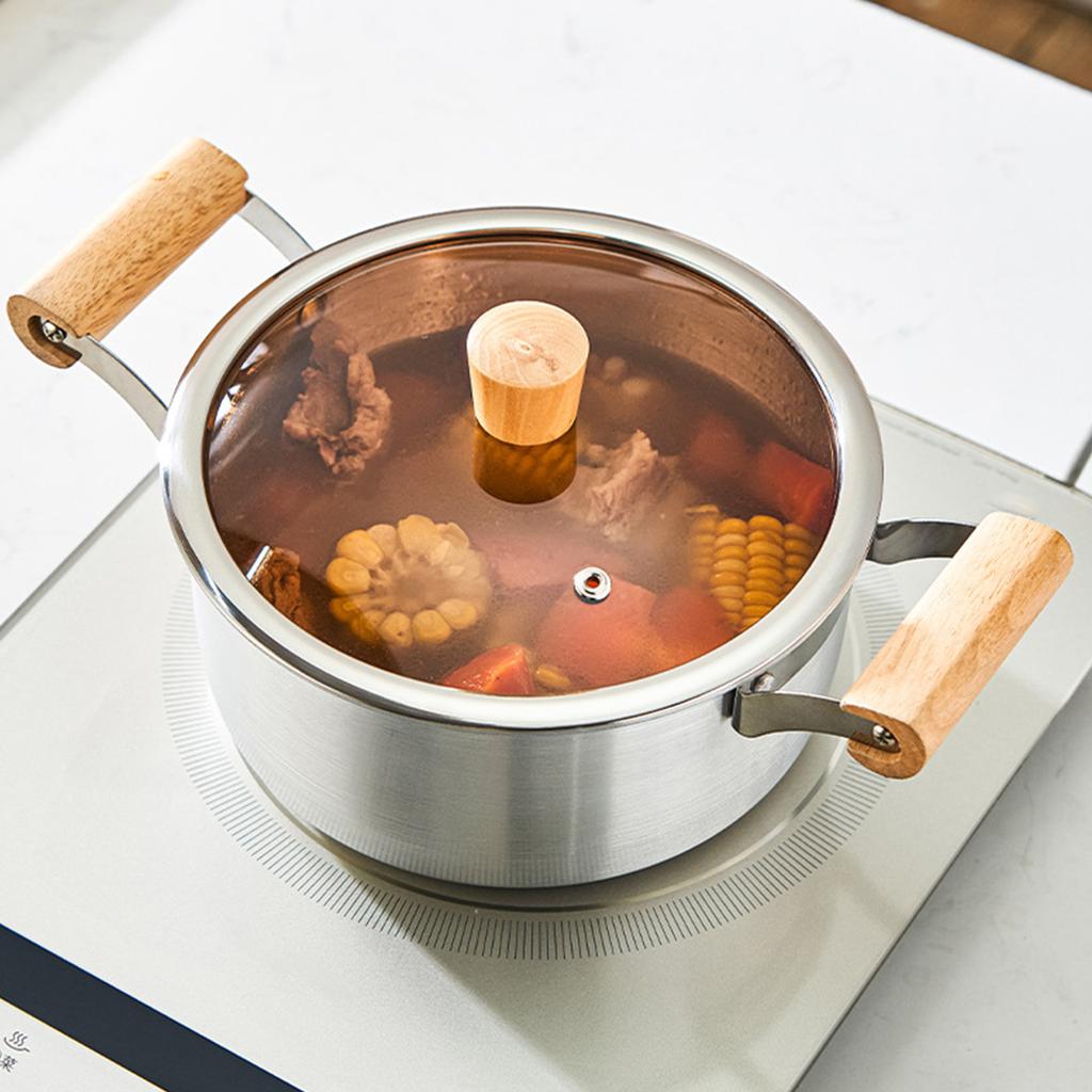 Family Cooking Pot Aluminum Soup Stock Pot with Glass Lid and Double Wooden Handle Ensuring Safety and Efficiency