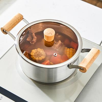 Family Cooking Pot Aluminum Soup Stock Pot with Glass Lid and Double Wooden Handle Ensuring Safety and Efficiency
