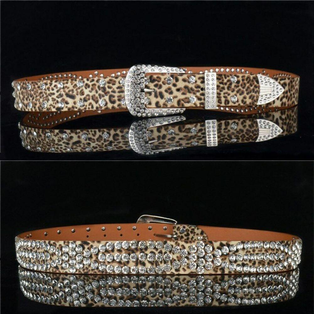 1Pc Fashion Women Belt Rhinestone PU Leather Waistband Glitter Studded Adjustable Bling Crystal Accessories