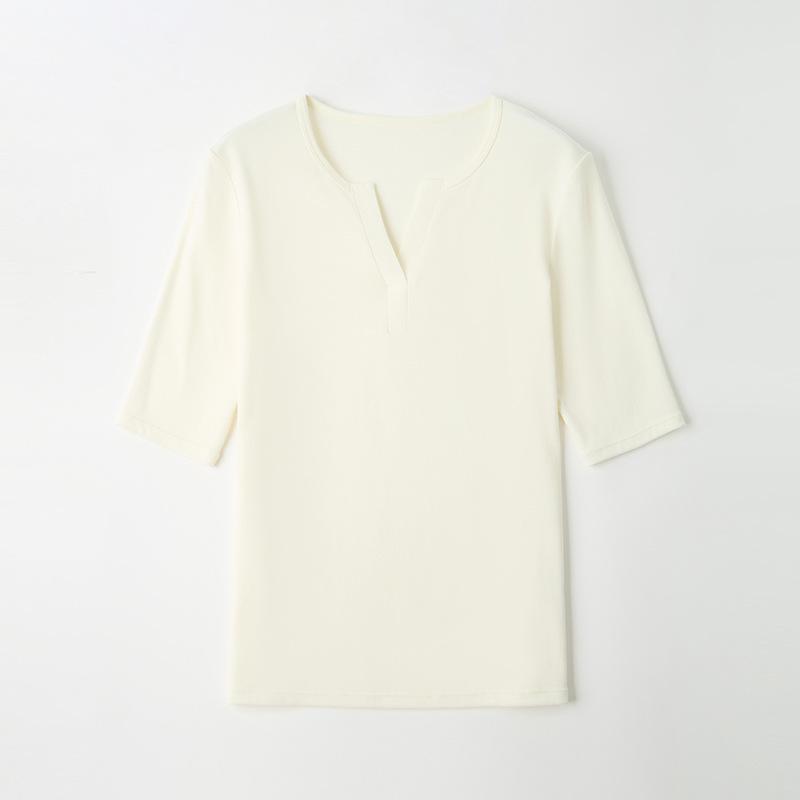 Tencel wool blended five-quarter-sleeved top autumn new simple soft waxy stacked knitted fabric bottoming shirt