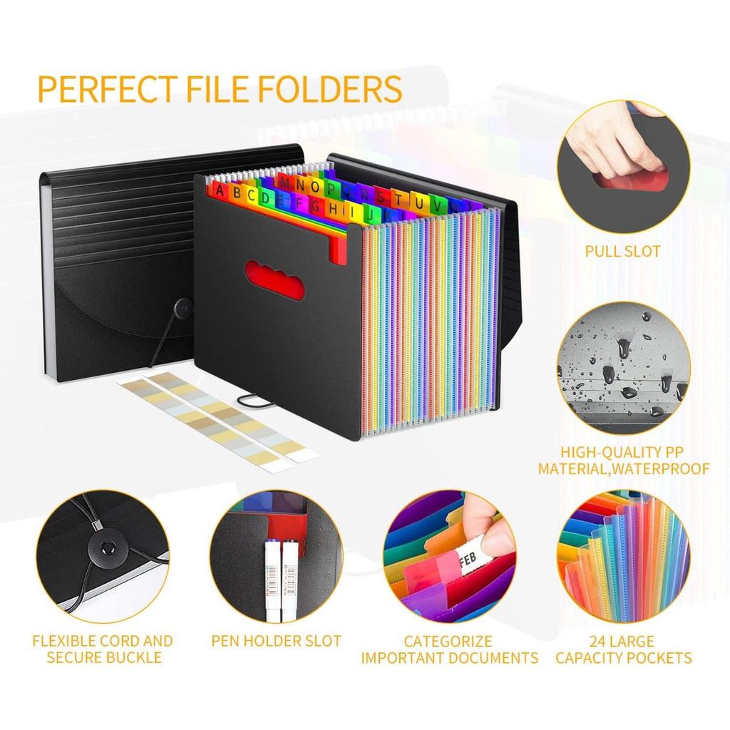Expanding File Organiser Box Files Folder,24 Pockets Document Organiser Filing Boxes,Document Folder,Fun Storage Concertina File Folders