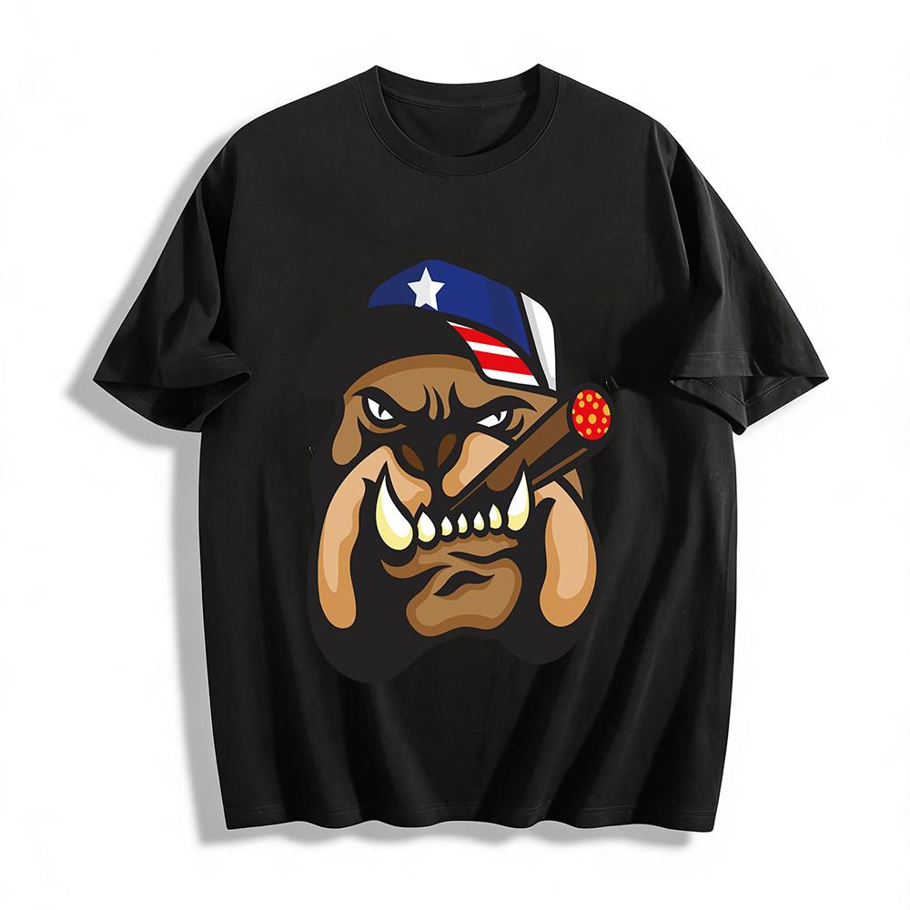 

American Grumpy Pig Print T-shirt Trendy Street Style Casual Top Pure cotton T-shirt 6XL